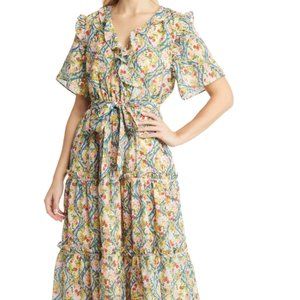 Rachel Parcell Floral Ruffle Chiffon Faux Wrap Midi Dress, sales video thumbna